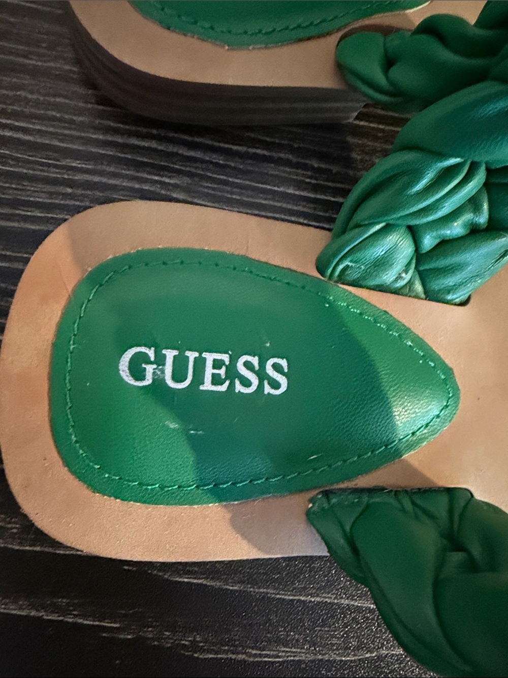 Guess Green Braided Double-Strap Slide Sandals - Picture 3 of 4